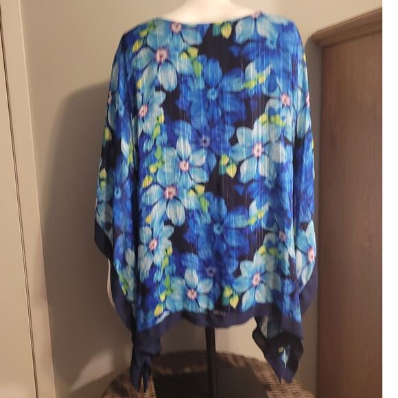 Avenue Blue Floral Metallic Sheer Layered Blouse Women’s 22/24 Plus Size Tunic - Picture 3 of 10